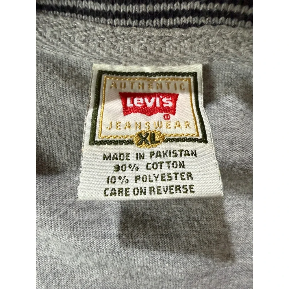 VTG Levis Mens XL‎ Gray Quarter Zip Polo Shirt Striped Collar Short Sleeve